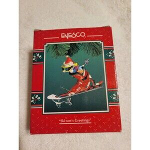 Vintage  Enesco  Christmas Hanging Ornament 1993 The  Ski- Son's Greeting